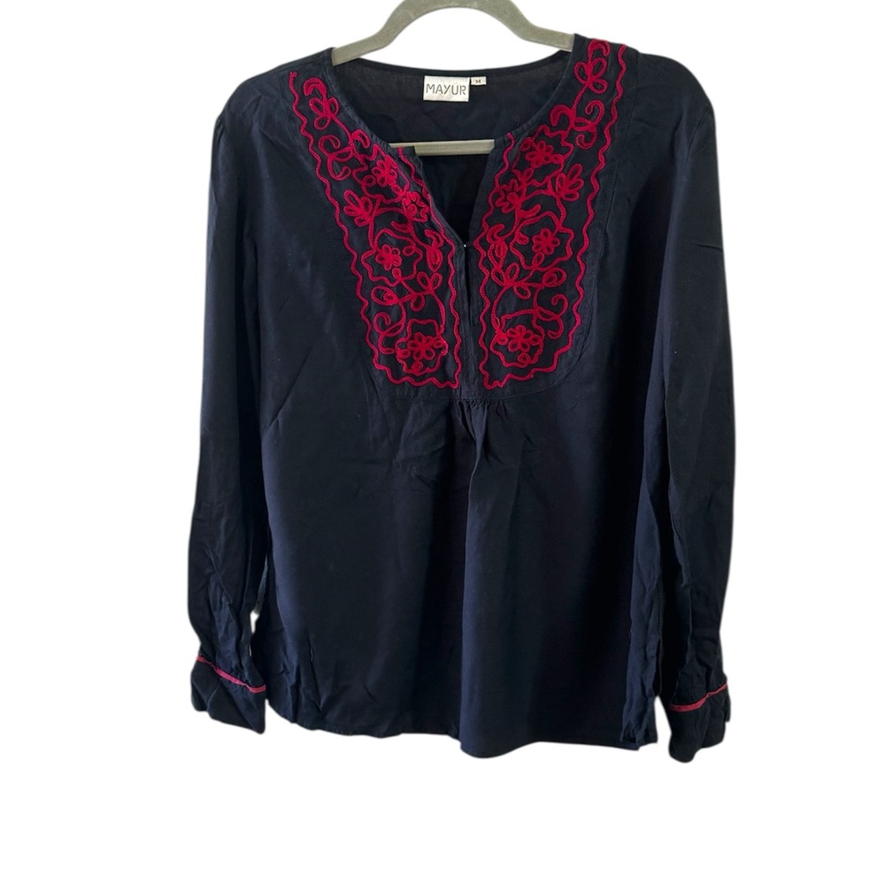Black Long Sleeve Embellished Blouse with Bib Collar